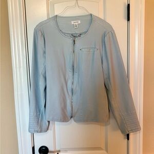 Calvin Klein Pale Blue Women's Zip-Front Faux Leather Blazer/Jacket
